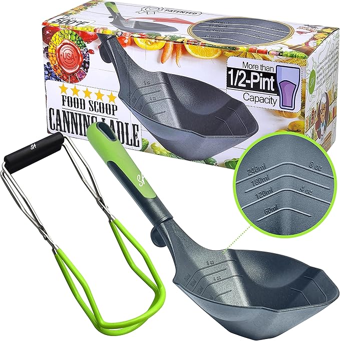 Soup Ladle and Jar Lifter -500F Heat Resistant & BPA-free. Non Scratch 8oz Ladle Spoon. Non Stick Scoop Ladel Serving Spoons for Sauce Pasta. Soup Spoons & Canning Supplies Jar Lifter by Supa Ant