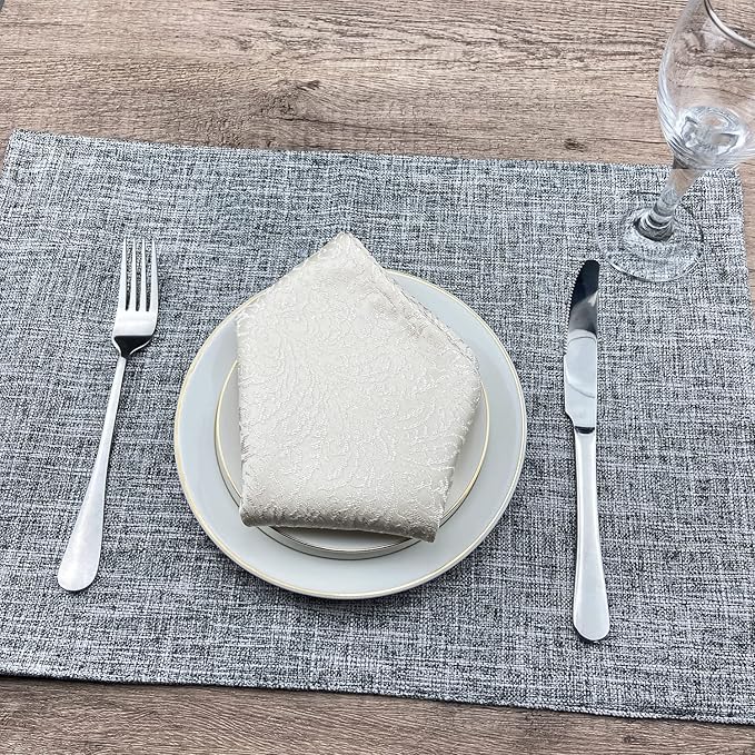 Weabetfu Cloth Placemats Set of 8 Heat Resistant Dining Table Placemmats Cotton Linen Machine Washable Kitchen Table Mats Wrinkle Free Thick Fabric Place Mat,Easy to Clean,13"x19" Mottled Grey w/Brown