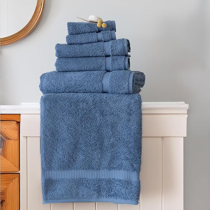 SALBAKOS 100% Turkish Cotton 6-Piece Towel Set | Premium Quality Hotel & Spa Collection | Ultra Soft, Super Absorbent 2 Washcloth, 2 Hand, 2 Bath Towels Sets | Made in Turkey (Blue, 6 Piece Towel Set)