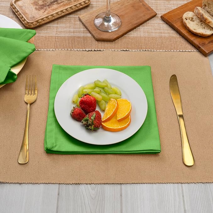 Blue Needles Solid Cloth Napkins Set of 12 Apple Green 100% Cotton Dinner Napkins 18x18 inches, Spring Summer Easter - Soft, Reusable, Absorbent & Washable Linen, Ideal for Parties & Everyday Use