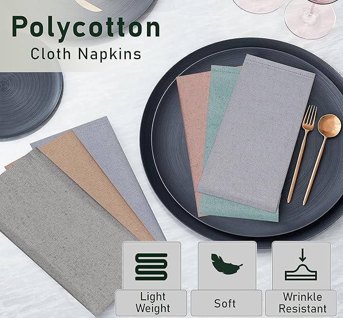 Ruvanti Cloth Napkins Set of 12, 18x18 Reusable Napkins Cloth Washable, Soft & Durable Table Napkin, Poly Cotton Fabric Dinner Napkins for Parties, Christmas, Thanksgiving, Weddings - Multicolor