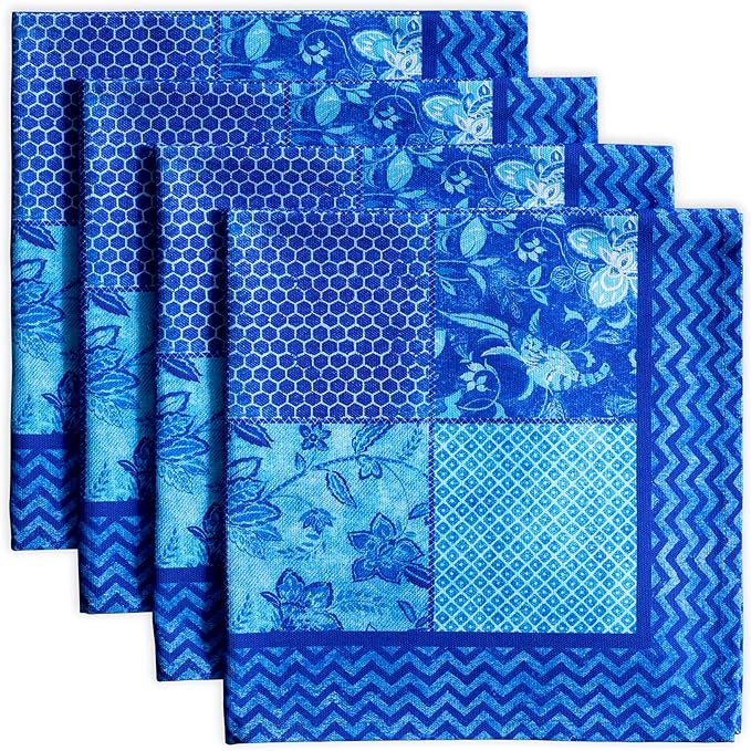 Maison d' Hermine Cloth Napkins Set of 4 100% Cotton Everyday Reusable Square Napkins Cloth Washable Dinner Party Wedding Restaurant Gifts for Mothers Day Spring/Summer (Indigo Love, 20" x 20")