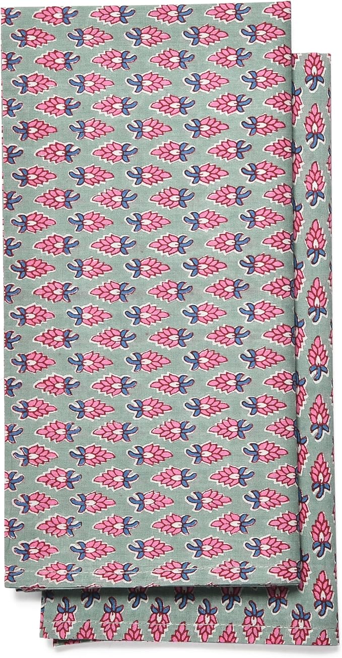 CPC Grey Teal Indian Block Print Cotton Cloth Napkins Set of 4, 18x18 Reusable Everyday Napkins, Soft, Absorbent, Floral Dinner Napkin, Holiday, Party Gift, Spring,Mother's Day