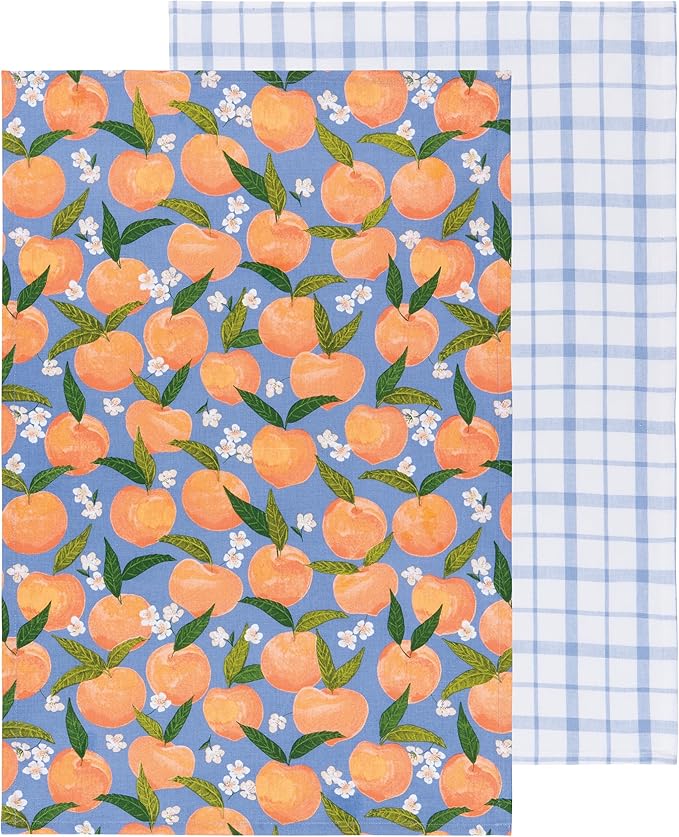 Now Designs by Danica Kitchen Cloth Towels Set of 2-100% Cotton - Peaches Printed Dishtowels