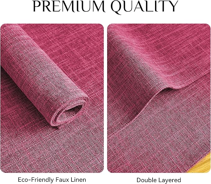 Softalker Faux Linen Placemats Set of 12-12 x 18 Inch, Heat Resistant Double Layered Durable Burlap Farmhouse Place Mats, Non-Slip Washable Rustic Table Mats for Dining, Kitchen, Party（Pink