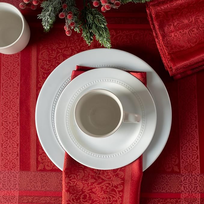 Benson Mills Ravenna Yarn Dyed Jacquard Heavyweight Fabric Table Cloth, Everyday, Parties, Weddings, Holiday, Winter and Christmas Tablecloth (70" Round, Red)