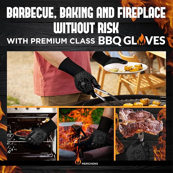BBQ Grill & Oven Gloves 1472°F Heat Resistant – Fireproof, Non-Slip Silicone Mitts for Grilling, Smoking & Baking – Extra-Long Protection – Includes Storage Case & Luxury Gift Box | Pro Series