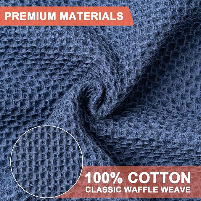 BOOMIBOO 6-Pack Kitchen Dish Cloths, 100% Cotton Waffle Weave, Ultra Soft Absorbent, Quick Drying Dish Towels, 13x28 Inches,Navy Blue
