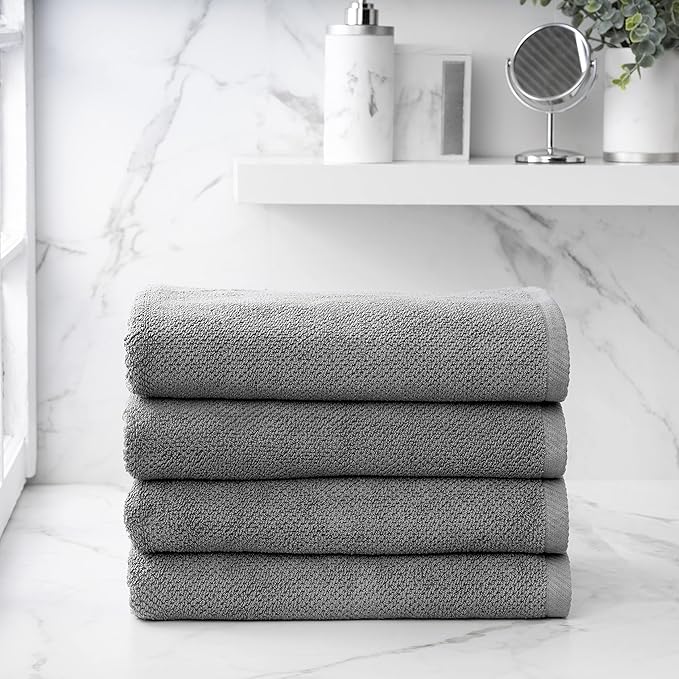 Welhome Franklin 100% Cotton Popcorn Textured Towel Set - 4 Pack Bath Towels, 600 GSM, Soft & Plush, Dark Gray