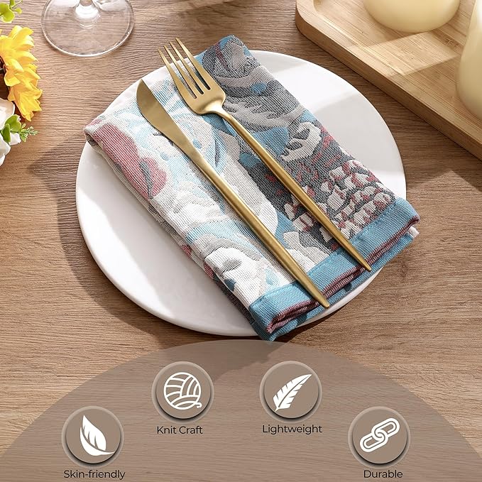Cotton Washcloths,Dish Towels for Kitchen, 4 Pack Cotton Kitchen Towels with Cute Bear Design, Multi-Purpose Dish Cloths for Washing Dishes, Hand Towels for Kitchen Decor
