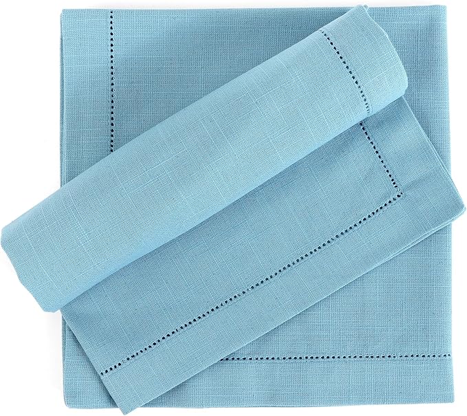 FINGERCRAFT Cloth Napkins, Hemstitched Napkins Cloth, 20 x 20 Inch Generous Picot Hem and Mitered Corner, Everyday Use Premium Quality Perfect for Parties Dinners Weddings Cocktail Set of 6 Aqua