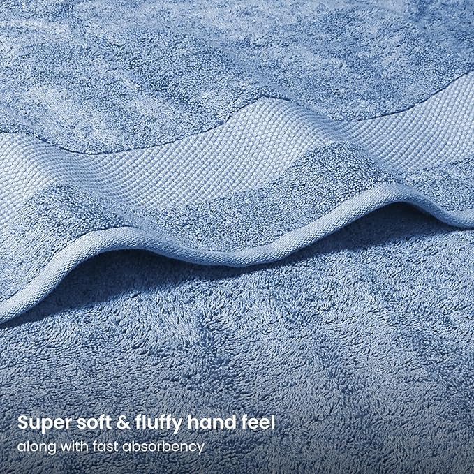 BIOWEAVES 100% Organic Cotton 700 GSM Plush 6-Piece Towel Set GOTS Certified, 2 Bath Towels, 2 Hand Towels & 2 Washcloths - Cerulean Blue