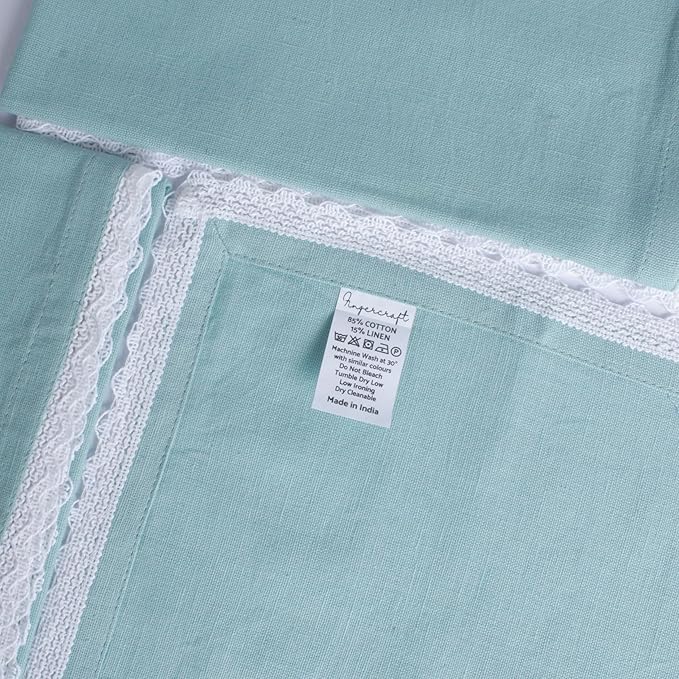 FINGERCRAFT Dinner Cloth Napkin Cotton Linen Blend 4 Pack Mitered Corners with Elegant Lace for Everyday Use Napkins are Pre Shrunk and Good Absorbency Aqua Easter Color