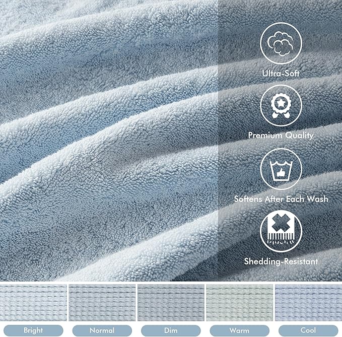 Madison Park 800GSM Bathroom Towel Set of 8 100% Cotton Bath Towel Set for Bathroom Luxurious Highly Absorbent 2 Bath Towels 2 Hand Towels 4 Washcloths Quick Dry Spa Quality Light Blue