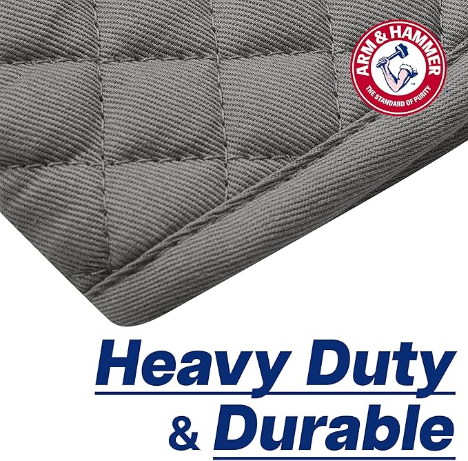 Arm & Hammer Quilted Oven Mitts, Heat Resistant, Non-Slip Silicone Grip, 2 Pack, Grey