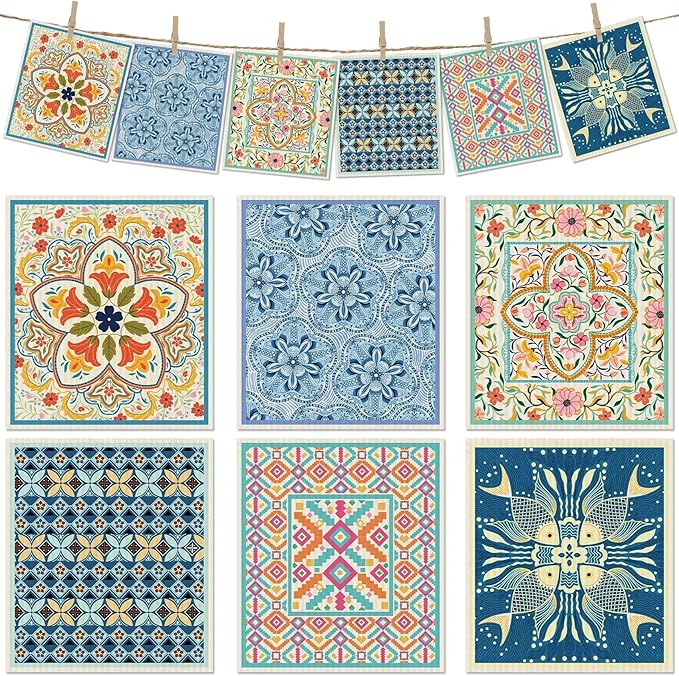 6 Packs Swedish Paper Cloths for Kitchen, Reusable Paper Towels Washable Dish Rags, Highly Absorbent Kitchen Towels Quick Drying Swedish Sponge Cleaning Dish Cloths (Fish Ornamentation)