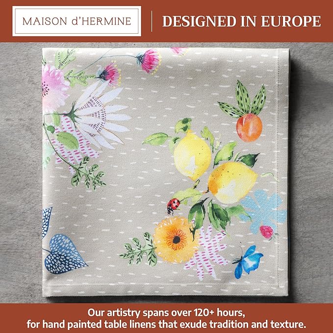 Maison d' Hermine Cloth Napkins Set of 4 100% Cotton Everyday Reusable Square Napkins Cloth Washable Dinner Wedding Restaurant Gifts for Mothers Day Spring/Summer (Jardin D'Ete - Fog, 20" x 20")