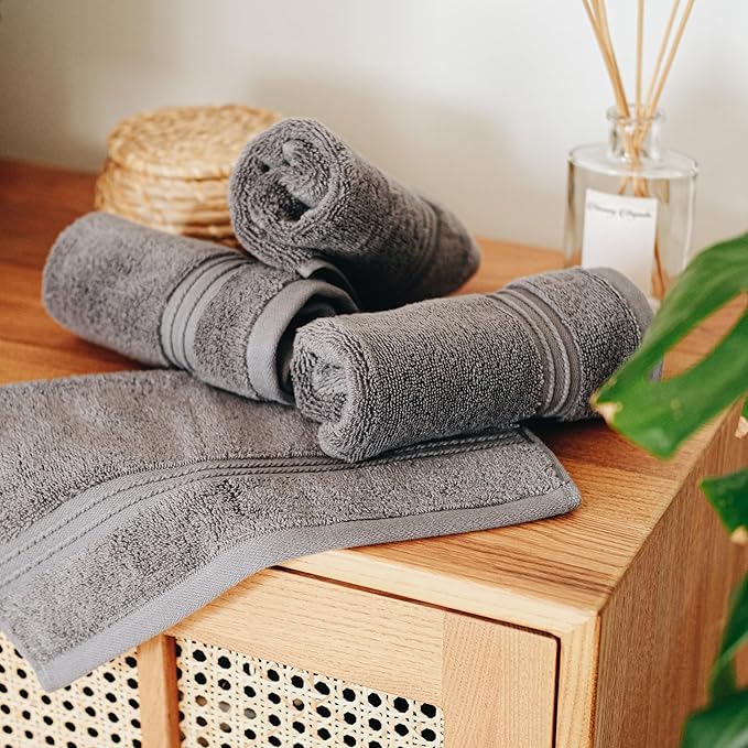 Milara Turkish Super-Plush Wash Cloths Set 4-Piece | Premium 100% Cotton Washcloths Absorbent, Durable with Hanging Loops | Anthracite (Dark Gray) Bath Washcloths, (13 x 13 Inch)