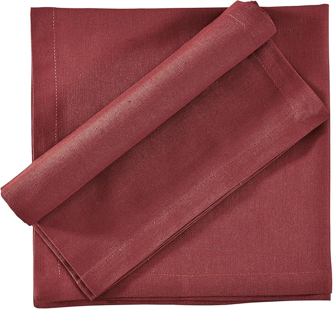FINGERCRAFT Dinner Cloth Napkins, Cotton Linen Blend Mitered Corner Napkins Cloth 12 Pack Natural Premium Quality for Every Day Use, Parties, Easter, Thanksgiving, Weddings, 18x18 inch Rythmic Red