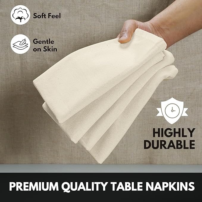Ivory Cloth Napkins 100% Cotton 17x17 Inch, Soft Texture, Machine Washable, Colorfast, Suitable for Easter Lunch, Bridal Showers, Tea Parties, Formal Dining - Ivory Cream (Set of 12)