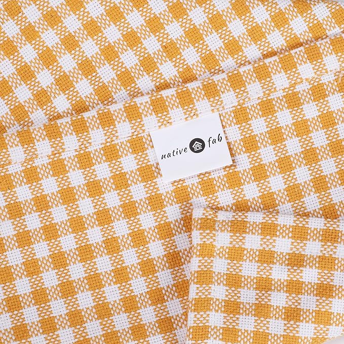Native Fab Gingham Cloth Napkins, Set of 12, 16x16 Inches, 100% Cotton, Checkered Fabric, Soft, Washable Table Linen, Ideal for Weddings, Outdoor Picnic, Family Meals, Spring, Easter, Yellow & White