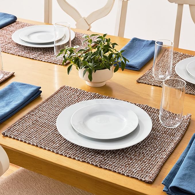 Sweet Home Collection 100% Cotton Placemats for Dining Room Rectangle Two Tone Woven Fabric 13" x 19" Soft Durable Table Mat Set, Set of 6, Chocolate