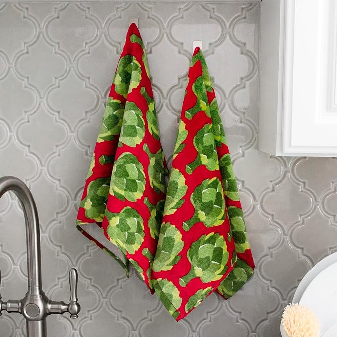 T-Fal Fiber Reactive Print Kitchen Towels: Highly Absorbent, Super Soft - 100% Cotton, 16"x28" Dish Towels for Cleaning & Drying Dishes, Pans, Glassware, or Countertops, 2-Pack, Artichokes