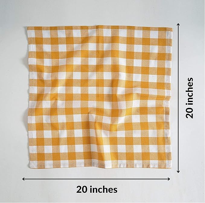 FINGERCRAFT Cloth Napkins, Everyday Use, Premium Quality, Cotton Buffalo Plaid, Set of 12, 20X20 Inch Oversized Napkins Cloth Mitered Corners, Soft, Durable Hotel Quality Yellow White Checkered