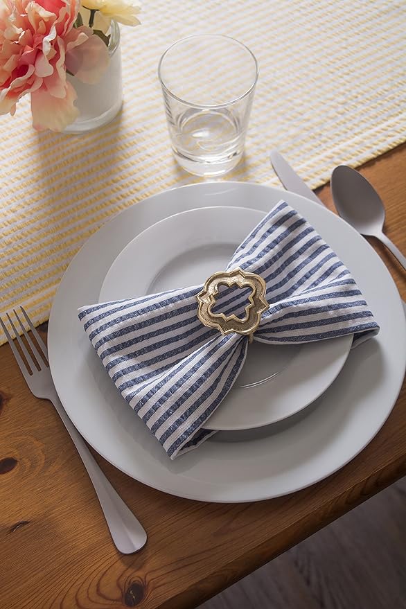DII 100% Cotton Seersucker Striped Tabletop Collection, Blue, Napkin Set, 6 Piece