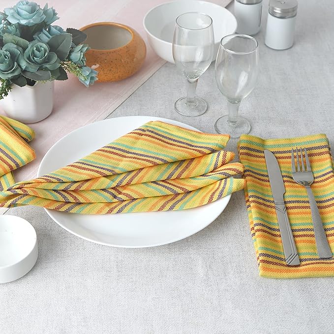 FINGERCRAFT Cloth Napkins, Everyday Use, Premium Quality High GSM Woven Cotton, Set of 12, 20X20 Inch Oversized Napkins Cloth Mitered Corners, Soft, Durable Hotel Quality Yellow Multi