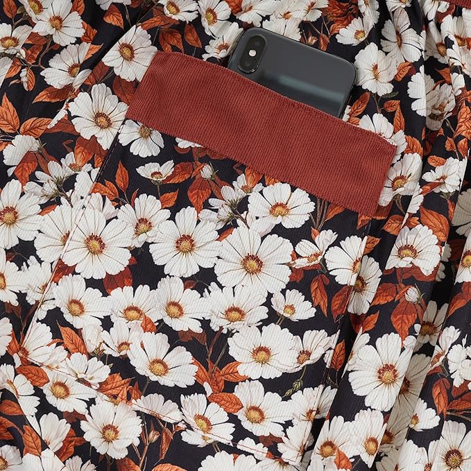 Cute Floral Aprons for Women with Pockets,Cotton Adjustable Neck Strap Apron for Kitchen Cooking Baking Gardening