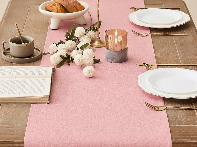 YATOJUZI Pink Table Runner Valentines Day Seasonal Summer Kitchen Dining Coffee Table Decoration 95 Inches Long Waterproof Farmhouse Rustic Table Runner Pink Home Wedding Party Decor 16x95Inch