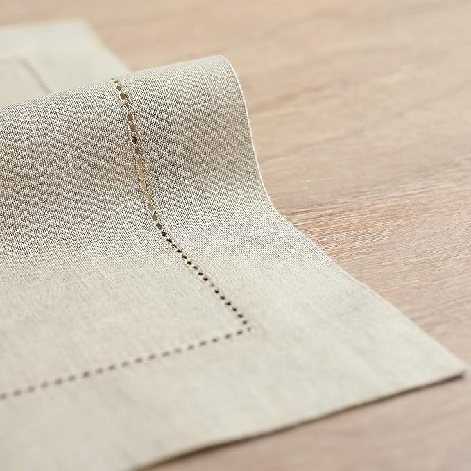 Solino Home Natural Linen Napkins Set of 6-100% Pure Linen Hemstitch Dinner Napkins 20 x 20 Inch for Spring, Summer, Mothers Day - Classic Hemstitch