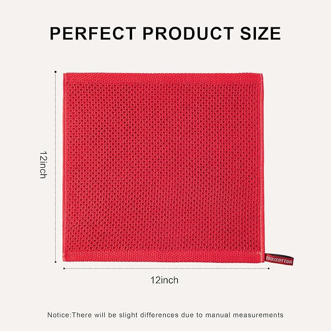 joybest Cotton Kitchen Dish Cloths, 8-Pack Waffle Weave Ultra Soft Absorbent Dish Towels Washcloths Quick Drying Dish Rags, 12x12 Inches, Red