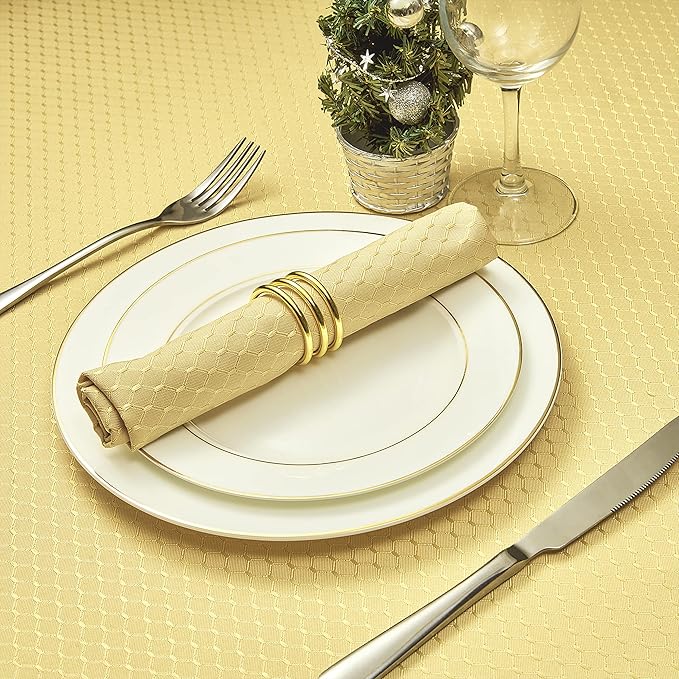 Cloth Napkins Set of 8 – Square 17x17 Inch Jacquard Fabric Polyester Washable Reusable Cloth Napkins for Kitchen Dinner Dining Restaurants Wedding Party Banquet Table (Gold A)