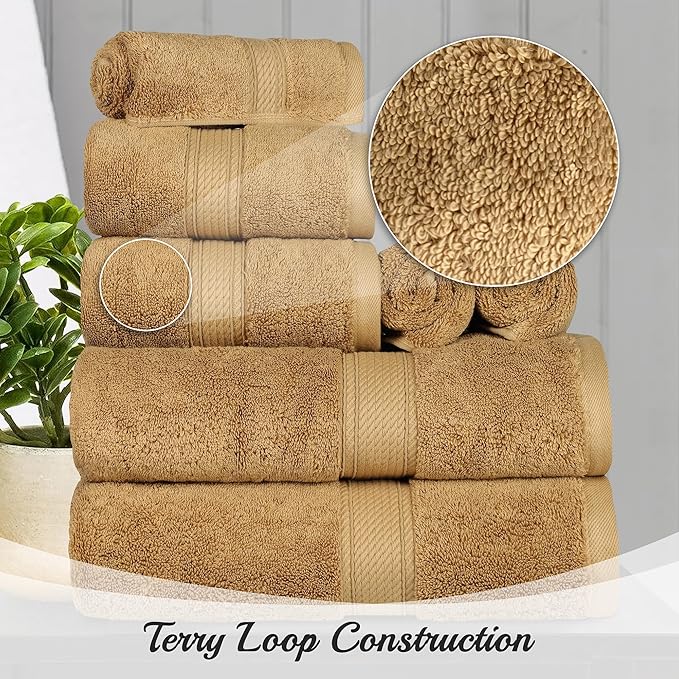 SUPERIOR Egyptian Cotton Pile Bath Sheet Set of 2, Ultra Soft Luxury Towels, Thick Plush Essentials, Absorbent Heavyweight, Guest Bath, Hotel, Spa, Home Bathroom, Shower Basics, Toast