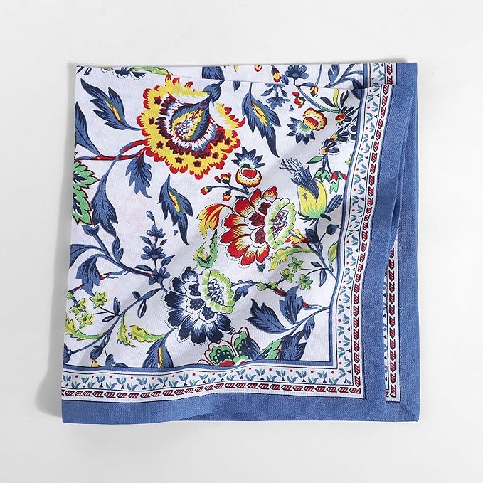 FINGERCRAFT Cloth Napkins, Set of 4 Cotton Linen Blend Printed Dinner Napkins Cloth Mitered Corner Perfect for Parties Dinners Weddings Cocktail Christmas Easter 20x20 Blue Floral