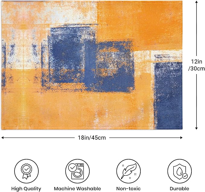 Modern Art Placemats Set of 4 Yellow Abstract Painting Place Mats Washable Linen Blue Placemat for Kitchen Dining Table Home Dinner Party Decor 18x12 Inches