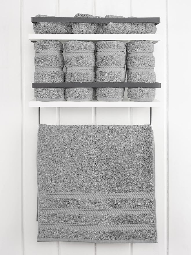 American Soft Linen Luxury Hand Towels for Bathroom, 600 GSM Heawy Weight 16x28 Size 100% Cotton Turkish 4 Piece Hand Face Towel Set, Light Grey Hand Towels