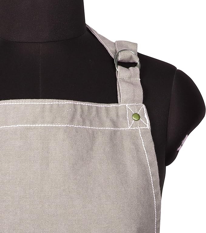 AMOUR INFINI Cotton Solid Aprons for Women with Pocket, Adjustable Strap and Waist Ties Washed Chef Aprons for Cooking, Baking and Gardening (27.5x33 Inches - Beige)