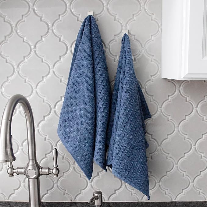 Ritz Royale Collection 100% Combed Terry Cotton, Highly Absorbent, Oversized Kitchen Towel Set, 28" x 18", 2-Pack, Solid, Federal Blue