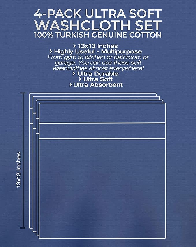 American Veteran Towel, 100% Cotton Turkish Washcloths for Bathroom Essentials 4 Pack, Soft Absorbent Wash Cloths Quick Drying Small Towels Washrags, Coral