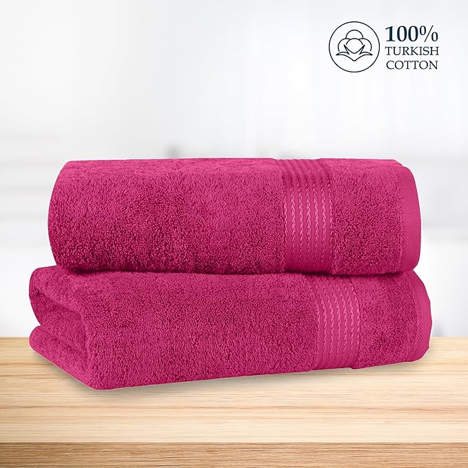 Mocassi Luxury 100% Turkish Cotton 2-Pack Bath Towel Set- Ultra Soft, Quick Dry Highly Absorbent 27 x 54 inch Premium Spa Hotel Quality 2PC Bath Towels - Luxurious Soft Bathroom Towels, Hot Pink