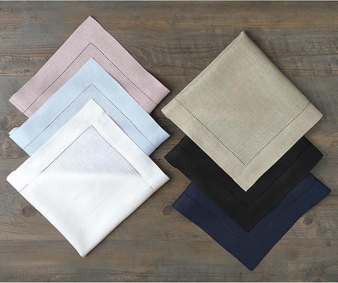 Solino Home Linen Napkins Set of 4 - Classic Hemstitch 100% Pure Linen Royal Blue Dinner Napkins Cloth 20 x 20 Inch - Handcrafted and Machine Washable - Summer, Spring