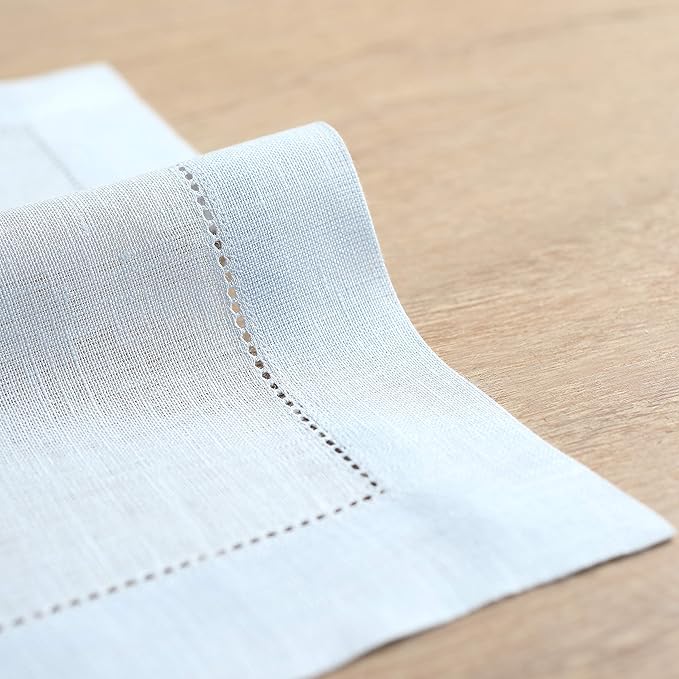 Solino Home Linen Placemats Set of 4 - Classic Hemstitch Light Blue Placemats 14 x 19 Inch - 100% Pure Linen Table Mats for Spring, Summer, Mothers Day