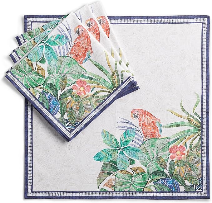 Maison d' Hermine Napkins 100% Combed Cotton Premium 20Inch x 20Inch Decorative Washable Cloth Napkin Table Napkin for Dining, Kitchen, Parties & Camping - Mosaic (Set of 4)