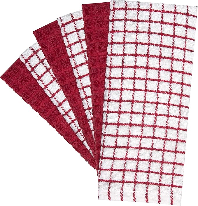 Bumble Kitchen Towels (6 Pack) | 16" x 28" | 100% Cotton Dish Towels for Kitchen | 380 GSM | Soft, Highly Absorbent & Durable Dish Towels with Hanging Loop | Red