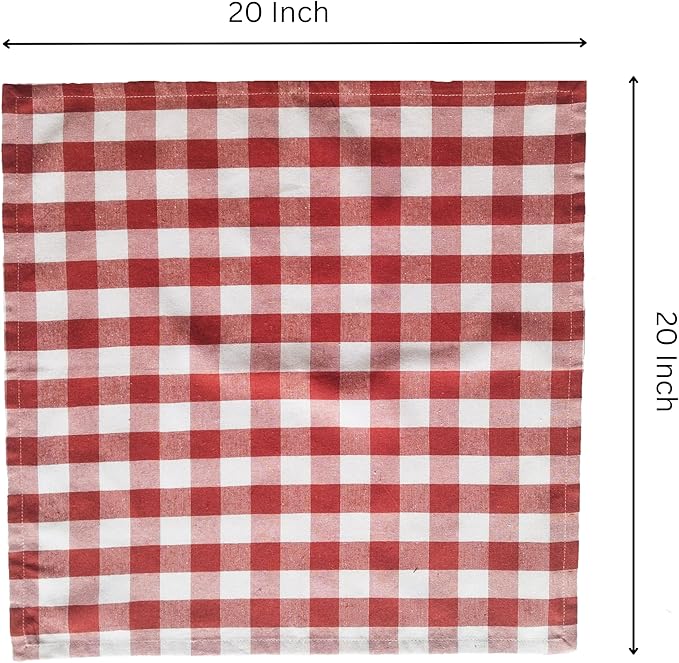 FINGERCRAFT Cloth Napkins, Everyday Use, Premium Quality, Cotton Buffalo Plaid, Set of 12, 20X20 Inch Oversized Napkins Cloth Mitered Corners, Soft, Durable Hotel Quality Brown White Checkered