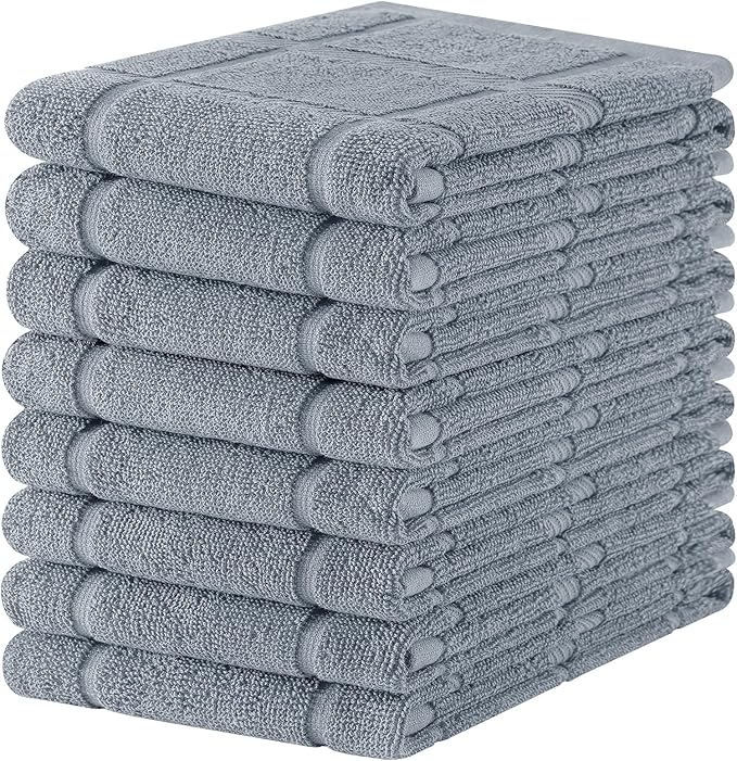 Homaxy Premium Kitchen Towels 18"x28", 8 Pack Large Cotton 380 GSM Dish Towels, Soft and Absorbent Kitchen Hand Towels with Terry Grid Design, Utility Tea Towel Set with Hanging Loop, Grey