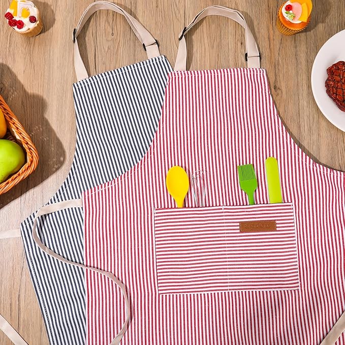 2 Pack Stripes Kids Apron, Kids Cooking Aprons with 2 Pockets, Cute Aprons for Cooking for Boys and Girls